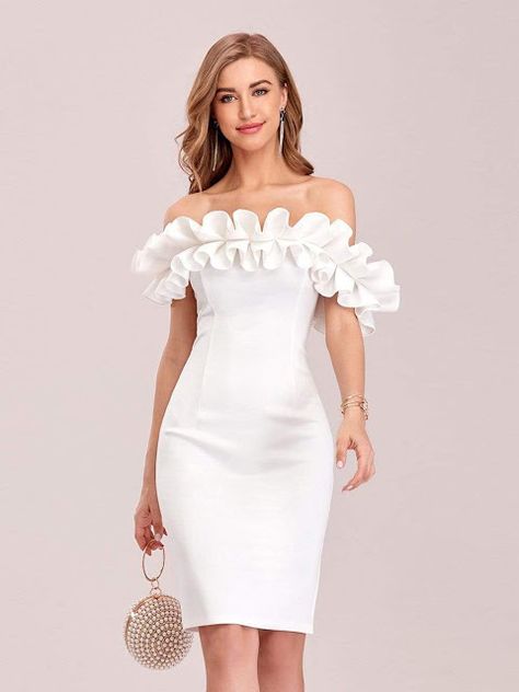 Cute Fall Dresses, Gharara Suits, Baptism Dresses, Engagement Gowns, Dress Celebrity, Off The Shoulder Mini Dress, Bodycon Party Dress, White Ruffle Dress, Party Dress Women