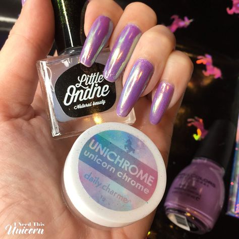 Nails With Unicorn Powder, Unicorn Powder, Iridescent Nails, Dark Purple Nails, Nail Care Tips, Nail Powder, Prom Ideas, Beauty Ideas, Powder Nails