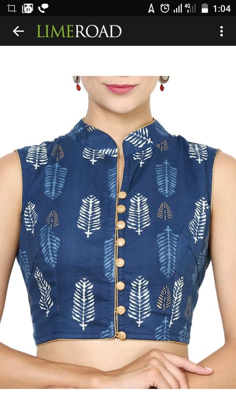 Jaipur Bazaar, Block Print Blouse, Saree Jacket Designs, 50 Blouse Designs, Sleeveless Blouse Designs, Blouse Designs High Neck, Cotton Saree Blouse Designs, Cotton Blouse Design, Blouse Designs Catalogue