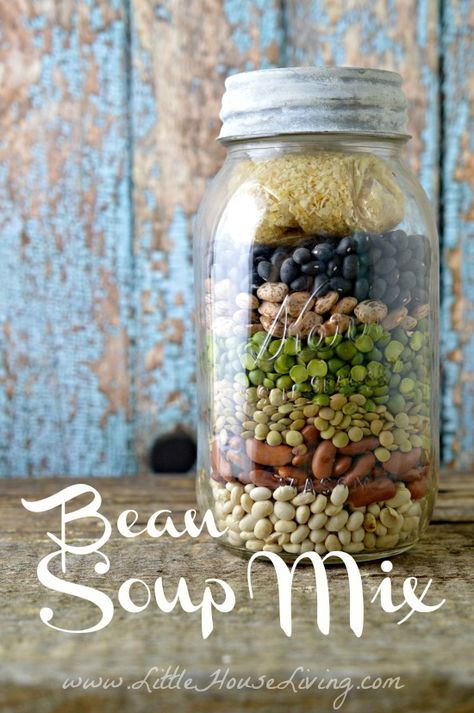 Dried Bean Soup Mix. A great frugal pantry staple to keep around, plus it's yummy and filling! Dried Bean Soup, Frugal Pantry, Mason Jar Soup, Dry Soup Mix, Soup In A Jar, Cooking Dried Beans, Soup Beans, Mason Jar Meals, Hearty Meal