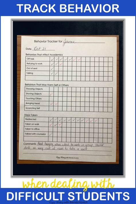 Difficult Student - Track Behavior Classroom Behavior Tracker, Behavior Tracker Elementary, Tracking Behavior In The Classroom, Student Behavior Tracker, Behavior Documentation, Behavior Documentation Log, Classroom Observation, Behavior Tracker, Behavior Tracking