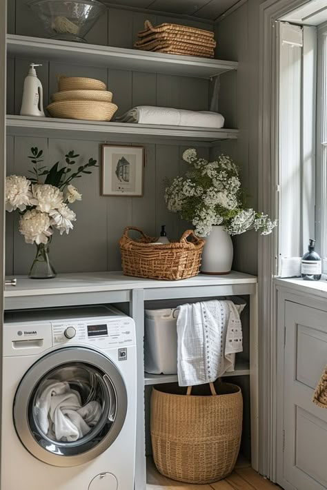 Laundry Room Revamp, Laundry Room Storage Idea, Square Utility Room Ideas, Laundry Pantry Closet, Laundry Room Angled Ceiling, Laundry Closet Diy, Farmhouse Utility Room Ideas, Small House Makeover Interior, Utility Room Hacks