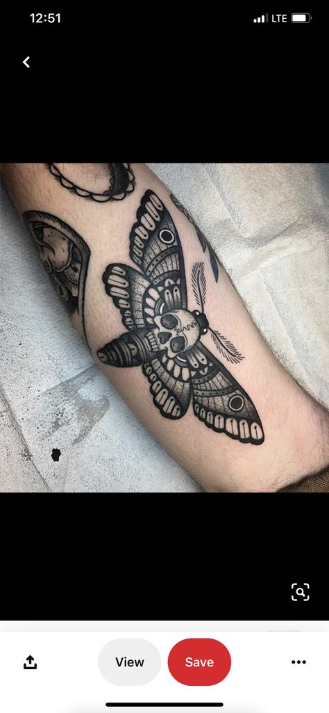 Tattoo In Arm, Deathshead Moth, Traditional Moth Tattoo, Traditional Black Tattoo, Wand Tattoo, Insect Tattoo, Elbow Tattoos, Creepy Tattoos, Moth Tattoo