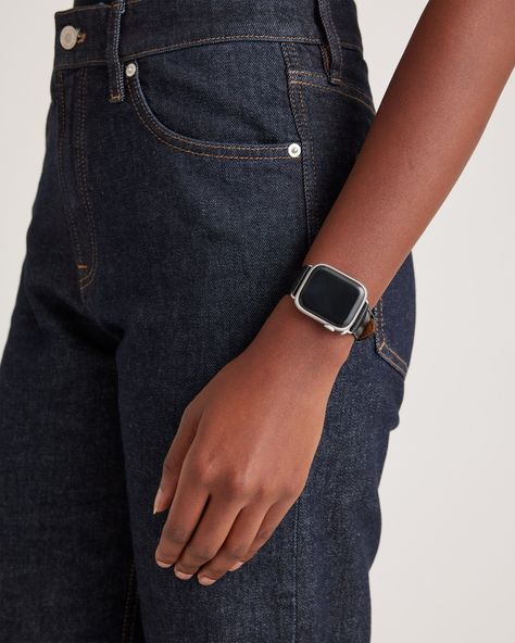 Tech forward *and* style forward. That's the idea behind our Croc-Embossed Leather Apple Watch Band. Handcrafted from top-grain calf leather, this soft band features sleek croc embossed details and a stainless steel buckle for a classic look you'll be wearing for years to come. Business Black Leather Apple Watch Band, Elegant Black Leather Apple Watch Band, Trendy Black Leather Strap Apple Watch Band, Wear-resistant Black Rectangular Apple Watch Band, Luxury Black Leather Apple Watch Band, Leather Apple Watch Band, Gold Disc Necklace, 38mm Apple Watch Band, Apple Watch Bands Leather