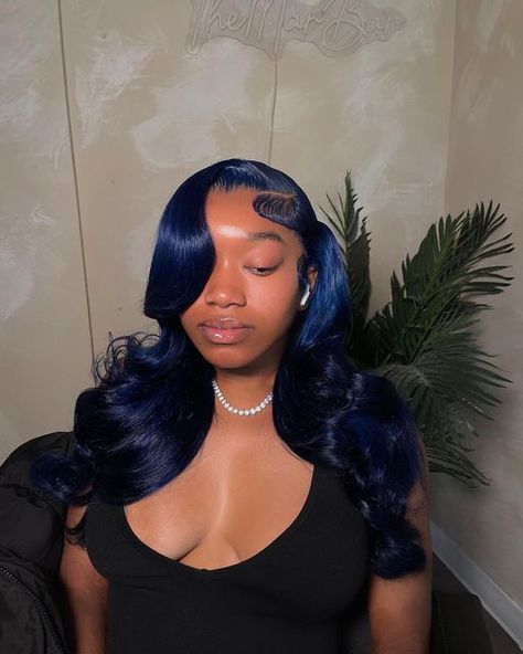 Ashimary Hair | Glueless 360 Invisi-Strap™ Wig on Instagram: "This eatssss😍😍🔥🔥 Ocean blue color is too too pretty💙💙 Cr: mareemdn  👀Hair Info : Ocean blue 13x4 Lace Frontal Wig 22'' Follow US and DM get exact link~😘 ✈5-7days worldwide shipping . . . . . . #ashimaryhair #ashimarywig #ashimaryreviews #beautynolimits #wiginstall #haircolor #coloredwig #bluehair #bodywavehair #wandcurls" Wig Installs, Cute Wigs, Frontal Wig Hairstyles, Color Wigs, Birthday Hairstyles, Braids Wigs, Wig Install, Wig Colors, Dyed Hair Inspiration