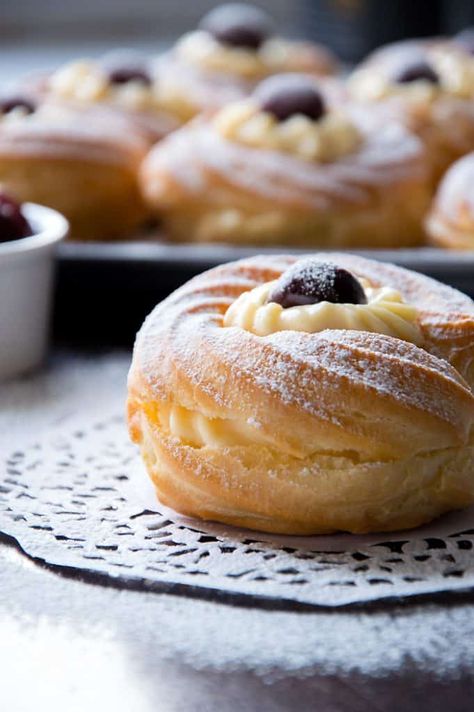 St.Joseph's Pastries {Zeppole di San Giuseppe} - Italian Recipe Book Zeppole Recipe Italian, St Joseph Pastry, Zeppoli Recipe, Zeppole Recipe, Italian Sweets, Pastry Cream Filling, Italian Recipes Dessert, Italian Pastries, Italian Pastry