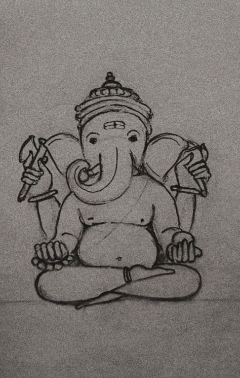 God Drawing Ganesh, Cute Ganpati Bappa Sketch, Hindu God Art Drawing, Ancient Drawing Ideas, Ganesh Bhagwan Drawing, Ganapati Sketches Simple, Hanuman Ji Sketch Pencil Easy, Sanatan Drawing, Vinayaka Images Drawing