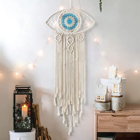 LOMOHOO Large Boho Dream Catchers Evil Eye Macrame Wall Hanging Woven Dream Catcher for Bedroom Home Dorm Room Ornament(Beige) Evil Eye Dream Catcher, Eye Dream Catcher, Dream Catcher Materials, Unique Dream Catcher, Evil Eye Macrame, Macrame Wall Hanging Decor, Woven Macrame, Nordic Room, Aztec Decor