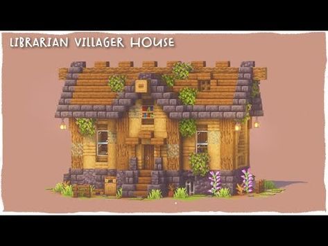 Minecraft : How to Build a LIBRARIAN House For a Village | Tutorial ( EASY ) - YouTube Minecraft Small Library Build, Updated Minecraft Village, Minecraft Library Village House, Minecraft Villager Library, Minecraft Village Library Ideas, Minecraft Stonemason Workshop, Minecraft Library Design Exterior, Librarian Villager House Minecraft, Minecraft Building Ideas Library