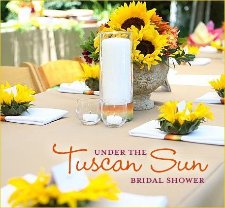 Cute Bridal Shower Gifts, Italian Bridal Showers, Mexican Bridal Showers, Backyard Bridal Showers, Bridal Shower Menu, Sunflower Bridal Shower, Bridal Sunflowers, Under The Tuscan Sun, Bridal Shower Centerpieces