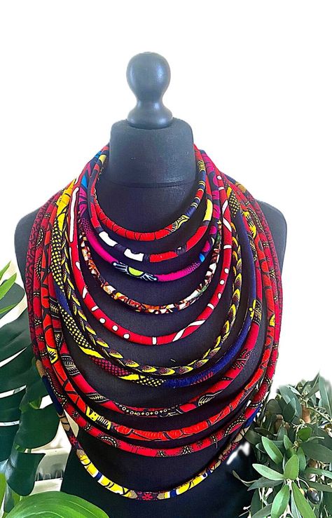 African Ankara Fabric Multi rope Choker Necklace Statement Accessory Jewellery Ankara Neck Piece, African Fabric Necklace, Ankara Necklaces Accessories, Afrocentric Necklaces, African Ankara, African Necklace, Ankara Fabric, Multi Strand Necklace, Stunning Jewellery