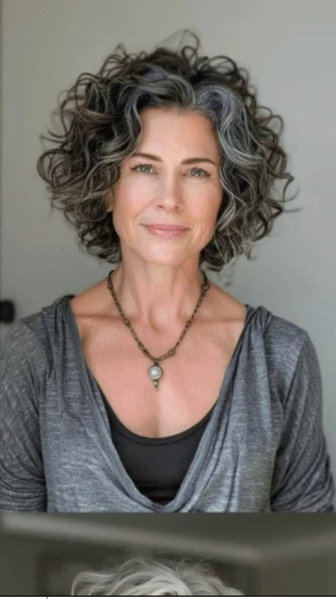 Curly Bob Gray Hair, Bob Haircuts For Women With Curly Hair, Curly Hairstyles For Thinner Hair, Curly Grey Hair Over 50, Bobs For Curly Hair, Short Curly Gray Hair, Silver Curly Hair, Naturally Wavy Bob, Gray Curly Hair