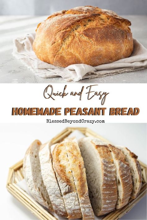 Two different loaves of delicious homemade peasant bread. One loaf is displayed on a folder towel and the other is sliced and in a cute basket ready to serve. Easy Yeast Bread Recipes, Peasant Bread Recipe, Homemade Brioche, Peasant Bread, Chocolate Recipes Easy, French Bread Recipe, Pumpkin Chocolate Chip Bread, Best Bread Recipe, Healthy Bread