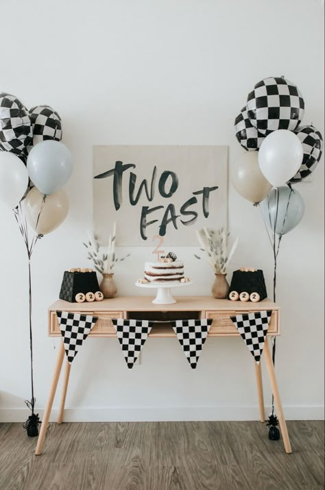 Two Fast Birthday Party Decorations, Car Theme Second Birthday, Unique 2nd Birthday Themes Boy, Two Year Old Car Theme Birthday, Boys Second Birthday Ideas, Cars Second Birthday Theme, Too Fast Birthday Party, Car Birthday Decorations Ideas, Two Fast Two Furious Birthday