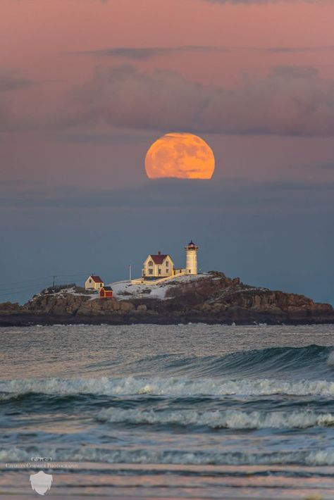 "Cold Moon" 12.12.19  Long Sands Beach, York, Maine.  At Nubble Lighthouse. Long Island Lighthouses, York Beach Maine, Nubble Lighthouse, Cold Moon, York Maine, Maine Lighthouses, From Here To Eternity, Beach Sand, 12 12