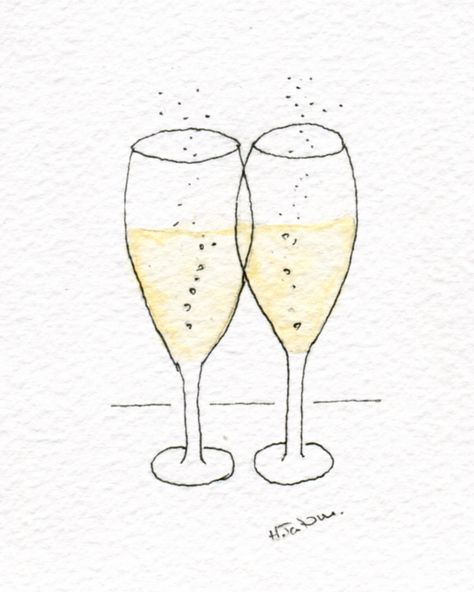 Watercolor Wedding Cards Diy, Engagement Watercolor, Champagne Watercolor, Watercolor Anniversary Card, Watercolour Birthday Cards, Botanical Sketching, Watercolor Anniversary, Engagement Cards Handmade, Champagne Celebration