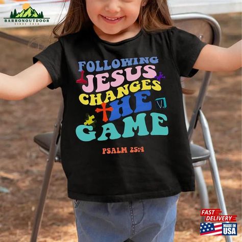 Retro Following Jesus Changes The Game Shirt Vbs Crew 2023 T-Shirt Vacation Bible School Unisex Sweatshirt Check more at https://barronoutdoor.com/product/retro-following-jesus-changes-the-game-shirt-vbs-crew-2023-t-shirt-vacation-bible-school-unisex-sweatshirt/ Vacation Bible School Games, Bible School Games, Game Vbs, Vbs Shirt, 2023 Vacation, Following Jesus, Vbs 2023, Psalm 25, Vacation Bible School