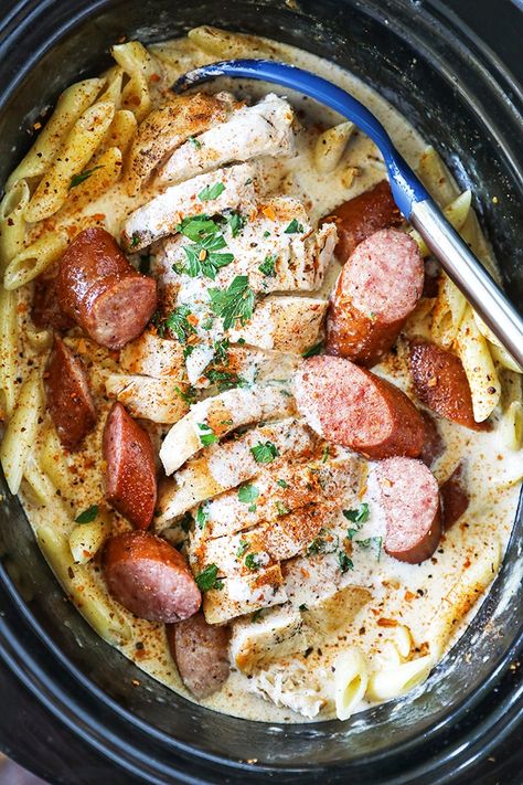 Slow Cooker Cajun Chicken Alfredo, Slow Cooker Cajun, Cajun Chicken Alfredo, Chicken Alfredo Recipes, Alfredo Recipe, Cajun Chicken, Crockpot Dishes, God Mat, Chicken Alfredo