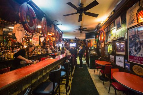 Best Dive Bars in NYC – Cheap Drinks in New York City Chicken Bar, Banquette Cushions, Narrow Staircase, New York Bar, Dive Bars, Tiki Bar Decor, Pub Design, Island Bar, Brooklyn Heights