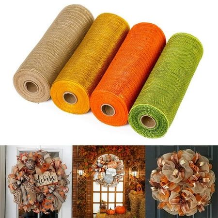 Clearance 4 Rolls Poly Burlap Deco Mesh 10 Inch Wide Decorative Ribbon Wrapping Home Door Wreath Decoration DIY Crafts Making Size: 30'.  Color: Multicolor. Easter Mesh Wreaths, Mesh Ribbon Wreaths, Mesh Wreath Diy, Deco Mesh Ribbon, Wreath Making Supplies, Christmas Tree Decorations Diy, Diy Thanksgiving, Wreath Decoration, Fall Crafts Diy