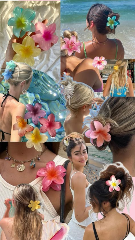 Summer vibes , flower hairclips, summer aesthethic Beach Photo Inspiration, Girls Vacation, Hawaiian Flowers, Summer Wallpaper, Flower Clip, Summer Dream, Summer Photos, Flower Hair Clips, Summer Pictures