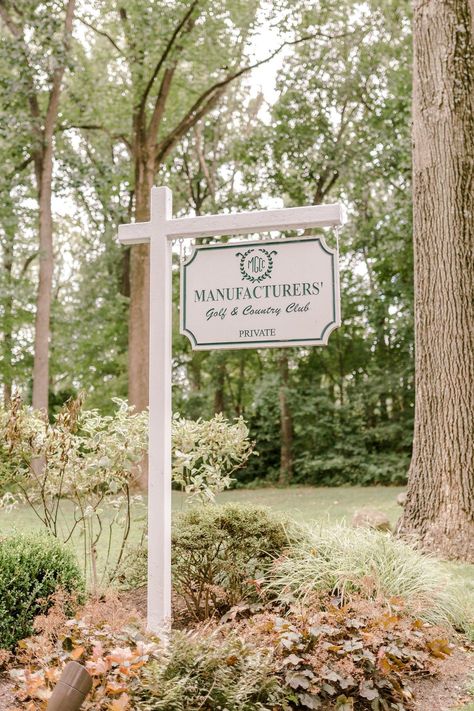 Golf Course Wedding Photography Wedding Venue Signage, Memorial Garden Ideas, Tree Farm Sign, New England Preppy, Property Signs, Salon Life, Forest Camping, Forest Camp, Driveway Entrance