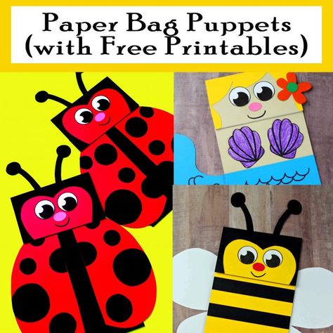 Free Printable Paper Bag Puppets - Bumble Bee, Mermaid and Ladybug! Puppet Template, Ladybug Craft, Bag Puppet, Paper Bag Crafts, Puppets For Kids, Paper Bag Puppets, Puppets Diy, Ladybug Crafts