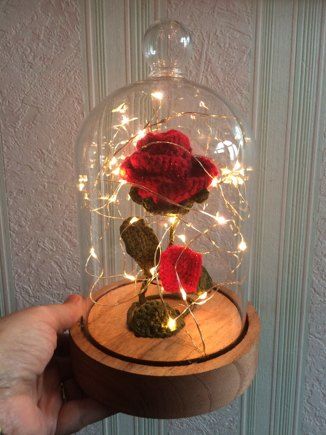 Rose in a dome Beauty and the Beast crochet project shared on the LoveCrochet Community Beauty And The Beast Flower, Beauty And Beast Rose, Bell Rose, Galaxy Rose, Rose In A Glass, Crochet Rose Pattern, Rose Crafts, Enchanted Rose, Crochet Bouquet