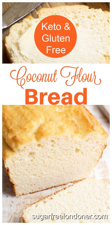 This keto coconut flour bread has a wonderfully light and fluffy texture. It is a really easy nut free low carb bread recipe that's perfect for sandwiches. With its soft and gently sweet crumb it reminds me of brioche bread. No eggy taste! Coconut Flour Bread Recipes, Coconut Flour Bread, Bread Healthy, Baking With Coconut Flour, Flour Bread, Coconut Flour Recipes, Lowest Carb Bread Recipe, Coconut Bread, Fluffy Texture