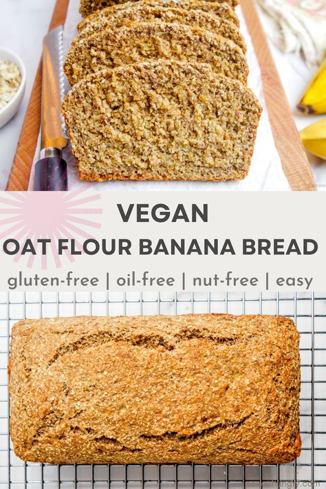 Quick and easy vegan oat flour banana bread! Made in 1 bowl, it is also oil-free, gluten-free and nut-free. Great for breakfast, snacks and dessert. #oatflour #oats #bananabread #veganbananabread #oilfree #glutenfree #grainfree #veganoatbananabread #oilfreevegan #cleaneating #cleaneats #veganbaking #healthybaking #glutenfreevegan #legumes #veganbaking #oatflour #veganoatflourrecipe #veganglutenfreeoilfree #cleaneating #cleaneats #fitnessfood #healthyvegan #oilfreebaking Oat Flour Banana Bread, Vegan Gluten Free Banana Bread, Banana Bread With Oil, Banana Oat Bread, Oat Flour Recipes, Flours Banana Bread, Wfpb Recipes, Gluten Free Banana Bread, Vegan Banana Bread