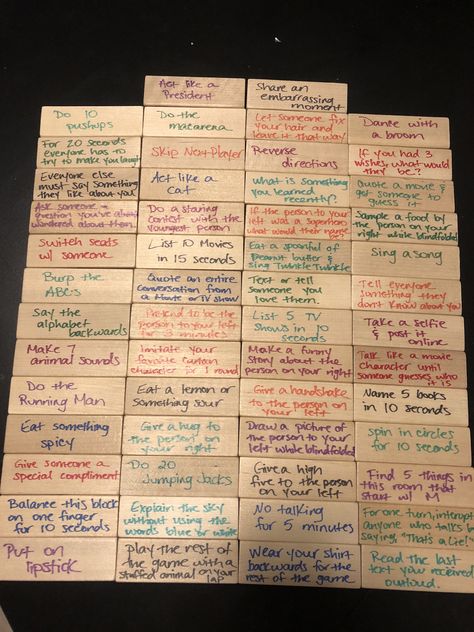 Family friendly Jenga dares Jenga Dares, Dare Jenga, Truth Or Dare Jenga, Jenga Ideas, Jenga Drinking Game, Dare Ideas, Drunk Jenga, Drink Games, Games For Parties