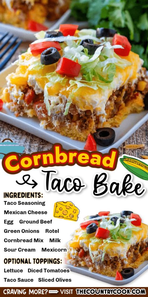 Simple Main Dishes, Easy Cornbread Taco Bake, Easy Dinner Recipes For 4 People, Taco Bake With Cornbread, Yummy Sweet Snacks, Taco Casserole Bake With Cornbread, Dinner Ideas Beef Ground, Good Summer Dinners, Taco Pie With Cornbread