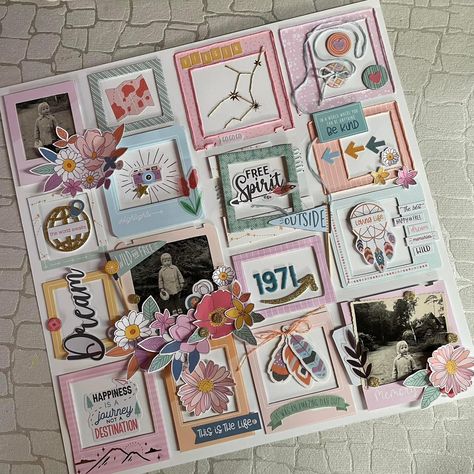 Project Life Scrapbook Ideas, Layered Scrapbook Layouts, Scrapbook Watercolor, Layered Frames, Creative Scrapbook Ideas, Scrapbook Embellishments Diy, Scrapbook Design Layout, Project Life Scrapbook, Scrapbook Pictures