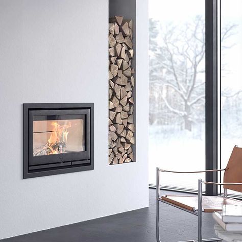 Wood Fireplace Inserts, Inset Stoves, Stove Installation, Scandi Living, Wooden Fireplace, Interior Design Gallery, Fireplace Insert, Interior Design Boards, Extension Ideas