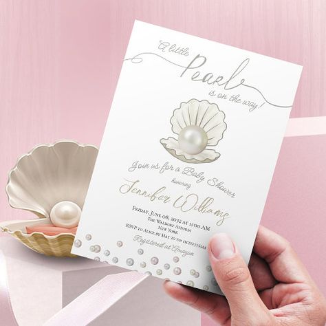 Pearl Themed Party, Seashell With Pearl, Pearl Core, Pearl Invitations, Pearl Baby Shower, Pearls Decor, Baby Shower Jewelry, Pearl Bridal Shower, Mermaid Baby Shower Invitations