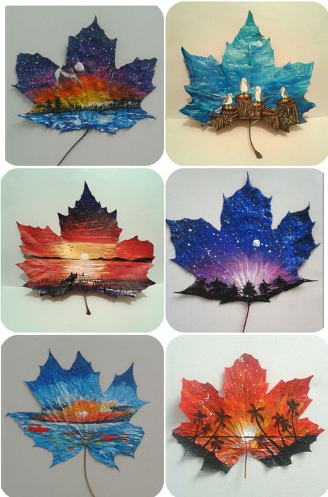 Painted Leaves Acrylic, Painting On Leaves Ideas Leaf Art, Painting On A Leaf, Painting On Leaf, Painting On Leaves, Leaf Art Painting, Leaf Painting Ideas, Fall Leaves Painting, Art With Leaves