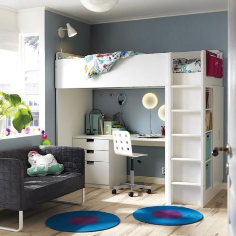 Loft Bunk Beds With Desk, Bunk Bed Desk, Stuva Loft Bed, Ikea Baby Room, Loft Bed Ideas For Small Rooms, Loft Bed Desk, Adult Loft Bed, Ikea Loft Bed, White Loft Bed