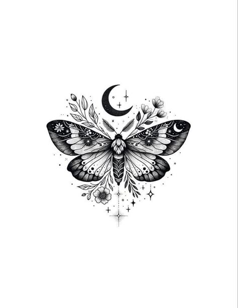 Symmetrical Moth Tattoo, Liner Moth Tattoo, Butterfly Celestial Tattoo, Night Moth Tattoo, Beautiful Moth Tattoo, Moons And Stars Tattoos, Whimsical Moth Tattoo, Blue Moth Tattoo, Nova Tattoo Ideas