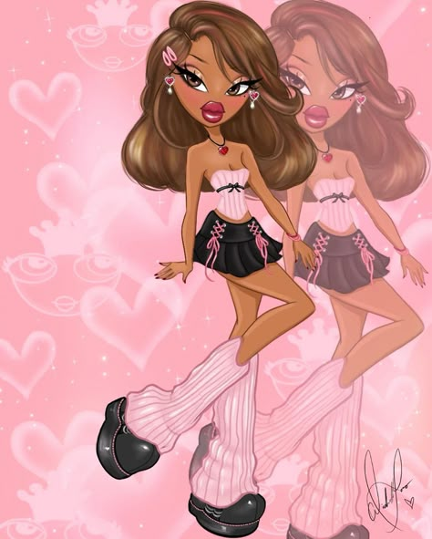 Bratz Artwork, Bratz Sasha, Doll Drawing, Bratz Doll Outfits, Brat Doll, Canvas Drawing, Baby Pink Aesthetic, Doll Aesthetic, Bratz Inspired Outfits