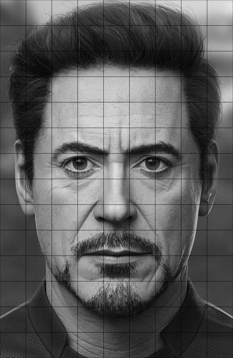 Warrior Pencil Drawing, Realistic Man Drawing, Potrait Paintings Pencil, Tony Stark Sketch, Tony Stark Drawing, Grid Sketch, Iron Man Sketch, Human Face Sketch, Julius Nyerere