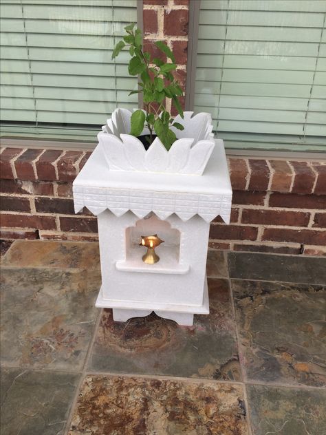 Tulsi Marble Tulsi Mandir, Tulsi Pot Design Modern Balcony, Tulsi Mandir Design, Marble Tulsi Pot Design, Tulasi Kota Designs Marble, Tulsi Pot Design In Balcony, Tulsi Tattoo, Tulsi Plant Decor, Tulsi Pot Design Traditional