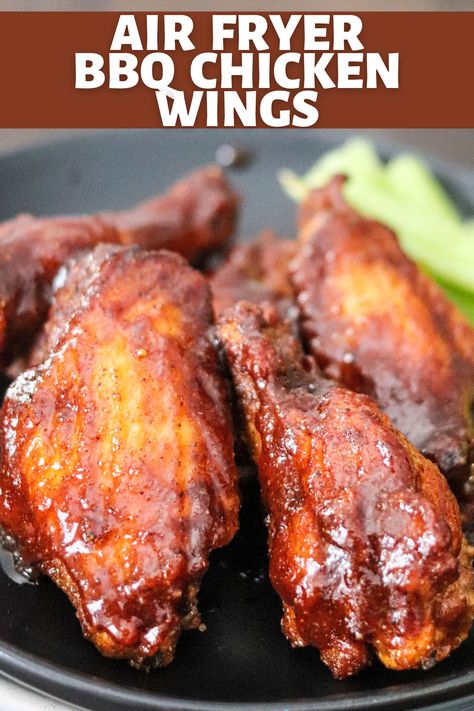 Air Fryer BBQ Chicken Wings are crispy, smokey, and delicious! Done in less than 20 minutes, you'll never make wings another way again! Sweet Baby Rays Bbq Chicken, Chicken Drummettes Recipes, Best Air Fryer Chicken Wings, The Best Air Fryer Chicken, Best Air Fryer Chicken, Air Fryer Bbq Chicken, Bbq Wings Recipe, Air Fryer Recipes Chicken Wings, Air Fry Chicken Wings