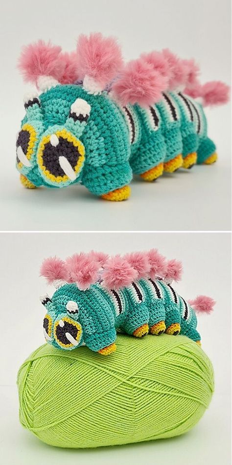 Cute Fun And Colorful Amigurumi Ideas. Take a look at this adorable crochet caterpillar in the pictures below by Projectarian, isn’t it the sweetest? Don’t be fooled by those big shining eyes, Calliope the Caterpillar is a yarn bandit! However her favorite yarn is the Scheepjes yarn. Have fun with this pattern! #freecrochetpattern #amigurumi #caterpillar Crochet Insects, Colorful Amigurumi, Amigurumi Caterpillar, Spindle Crafts, Mini Amigurumi, Crochet Collection, Crochet Baby Toys, Crochet Animals Free Patterns, Amigurumi Ideas