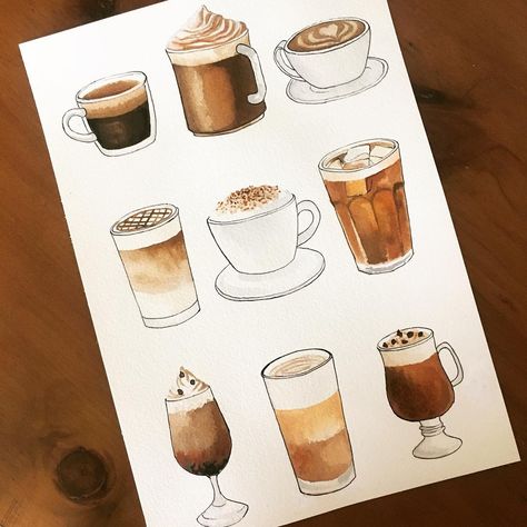 EchochohoO on Instagram: “#watercolorcoffee #coffeewatercolor #coffee #differentcoffee #watercolor #lovewatercolor #watercolorpainting #watercolorpaint #handdrawn…” Coffee Lover Painting, Coffee Watercolor Painting, Watercolor Art Coffee, Luxury Journal, Coffee Steam, Coffee Art Painting, Coffee Watercolor, Coffee Shop Menu, Instagram Projects