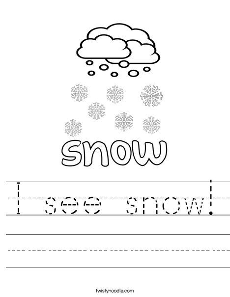 I see snow Worksheet - Twisty Noodle Snow Worksheets Preschool, Snow Worksheets, January Worksheets, December Worksheets, Peaceful Preschool, Winter Worksheet, Winter Worksheets, Winter Science Experiments, Weather Lessons