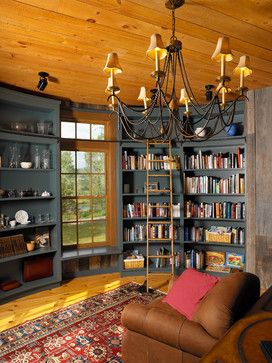 Stowe, Vermont Barn House farmhouse-family-room Living Room Zones, Beautiful Home Library, Home Library Ideas, Farmhouse Family Rooms, Beautiful Bookshelf, Stowe Vermont, Wood Staircase, Bookcase Design, Chic Interior Design