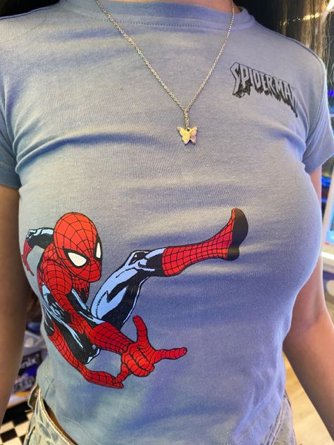 Spiderman Baby Tee, Spiderman Girl, Lily Calloway, Butterfly Jewellery, Spiderman Shirt, Spiderman Theme, Classy Prom Dresses, Instagram Outfits, Streetwear Fashion Women