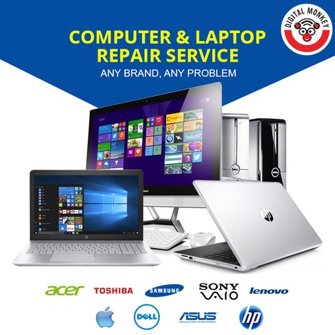 We are providing all kind of Computer Repair Services for both desktop and laptop computers. Chip Level Laptop services is also Available. Affordable Cost.....!!!!!! Call us now @ 09747212211 for more details. #DigitalMonkey #DigitalShop #ComputerRepair #LaptopRepair #DesktopRepair #ComputerServices Laptop Running Slow, Computer Repair Business, Cell Phone Repair Shop, Laptop Repair Service, Phone Repair Shop, Workspace Organization, Computer Repair Shop, Shop Banner Design, Computer Parts And Components