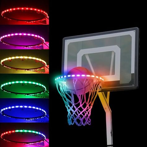 Ucomeuni Sensor Version LED Basketball Hoop Lights-Battery Operated Basketball Rim LED Light-Color Changing Night Lights Set for Kids Play Outdoors Nice Gift Lights Outdoors, Basketball Rim, Hoop Light, Rim Light, Sport Games, Basketball Net, Train Party, 18650 Battery, Light Blue Background