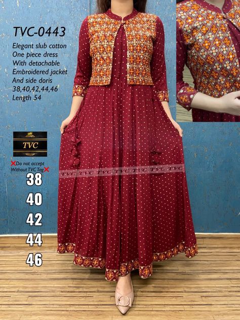 Price INR (Rs): 1999 + Shipping extra for Navratri Cotton Jacket Kurti TVC: 443 Order Now! The post Navratri Cotton Jacket Kurti TVC: 443 appeared first on ArtistryC Online Store + Fashion Magazine. Online Kurti With Price, Jacket Frock Design, Long Frocks Neck Designs, Aline Frock, Jacket Kurti, Jacket Style Kurti, Kurti With Jacket, Maxi Dress Designs, Kashmiri Shawls